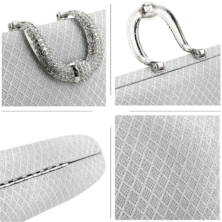 Bolsa de festa prata pequena tipo clutch com alça de corrente prateada - loja Bolsa Clutch