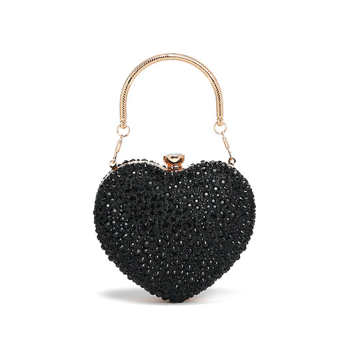 Bolsa de festa clutch Feminina Preta em formato de coração, cravejada com cristais azuis vibrantes, alça metálica dourada estruturada e fecho superior com detalhe em pedra – loja Bolsa Clutch 
Bolsa-Clutch-Festa-Preta-Coração-bolsa-pequena-de-festa--loja-bolsa-clutch-0001 