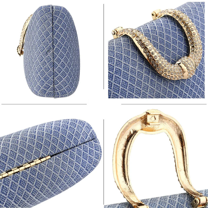 Detalhes da Bolsa de festa pequena roxa com detalhe dourado no fecho e design sofisticado - loja Bolsa Clutch