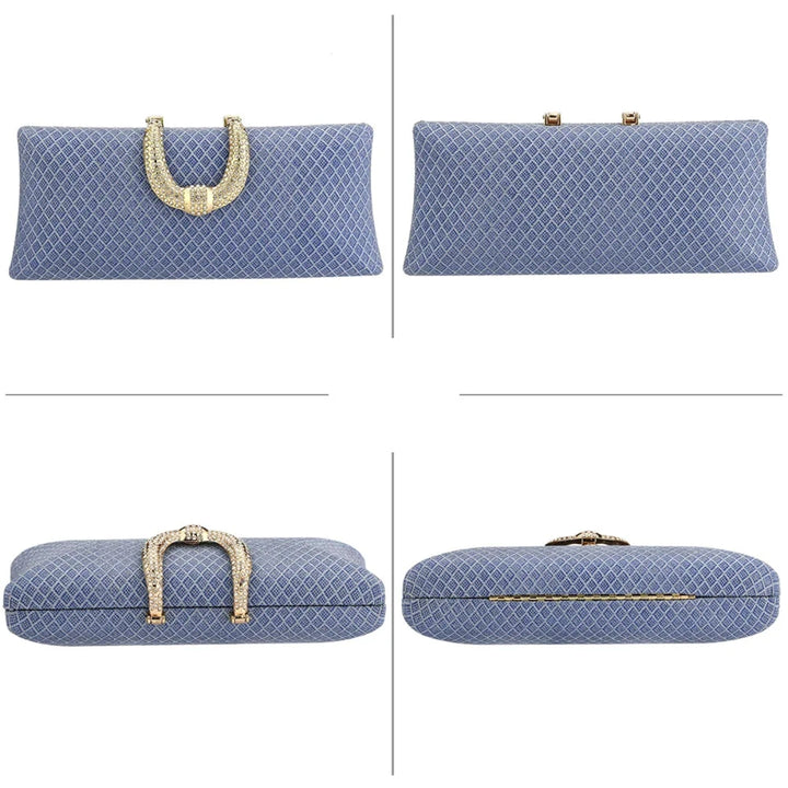 Bolsa clutch roxa com estrutura rígida, textura brilhante e fecho dourado - loja Bolsa Clutch