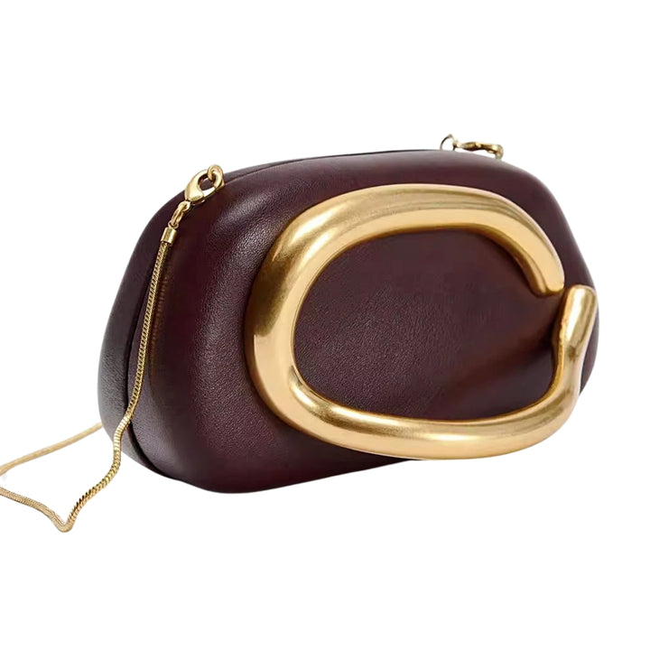 Bolsa de mão para festa clutch vermelha e dourada. lindo Design moderno com alça de mão dourada curva integrada e alça de corrente. Ideal para eventos.